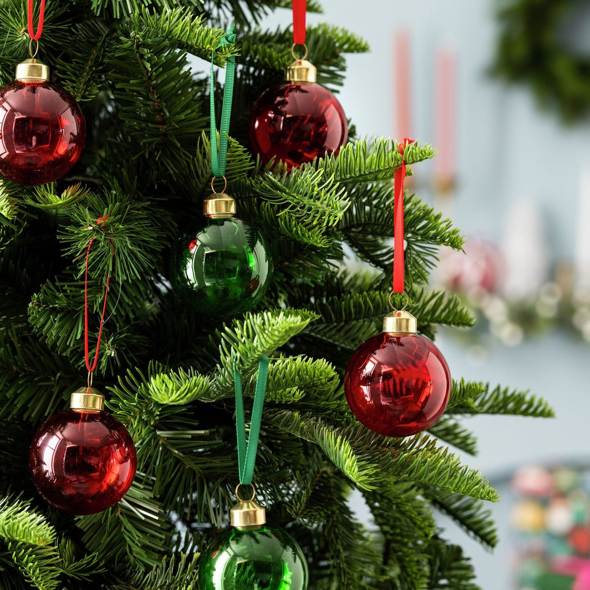 Habitat Pack Of 6 Glass Christmas Tree Baubles Decorations - Red And Green