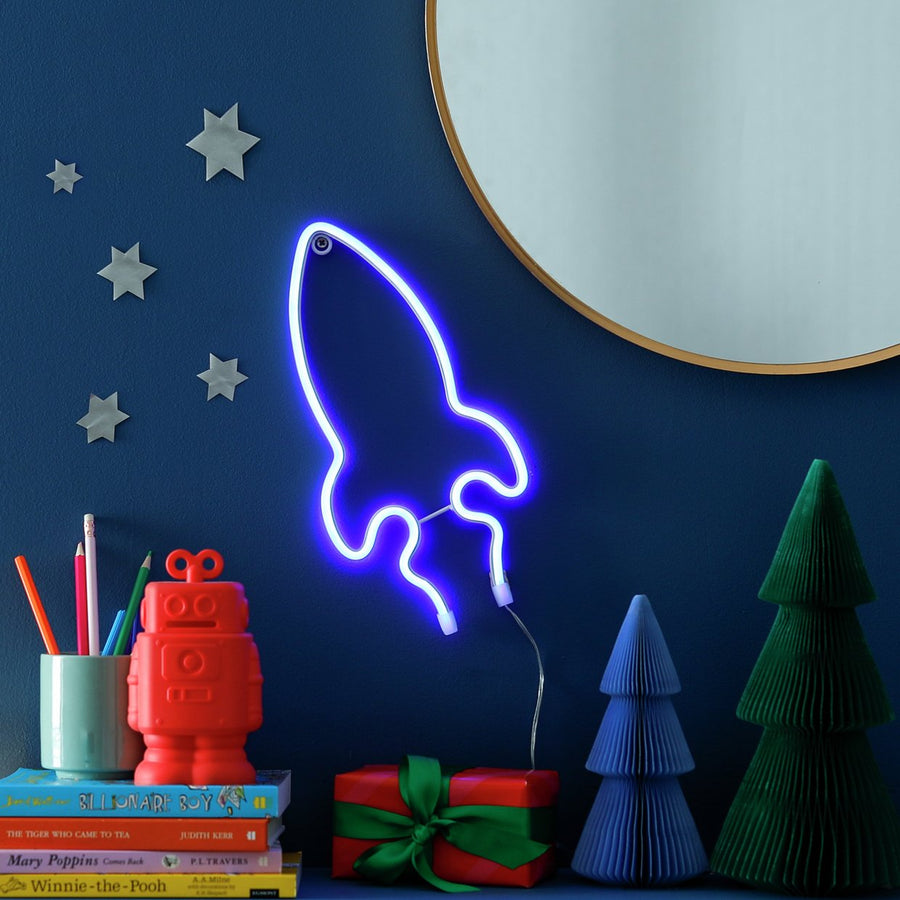 Home Battery Neon Effect Rocket Shaped Christmas Light