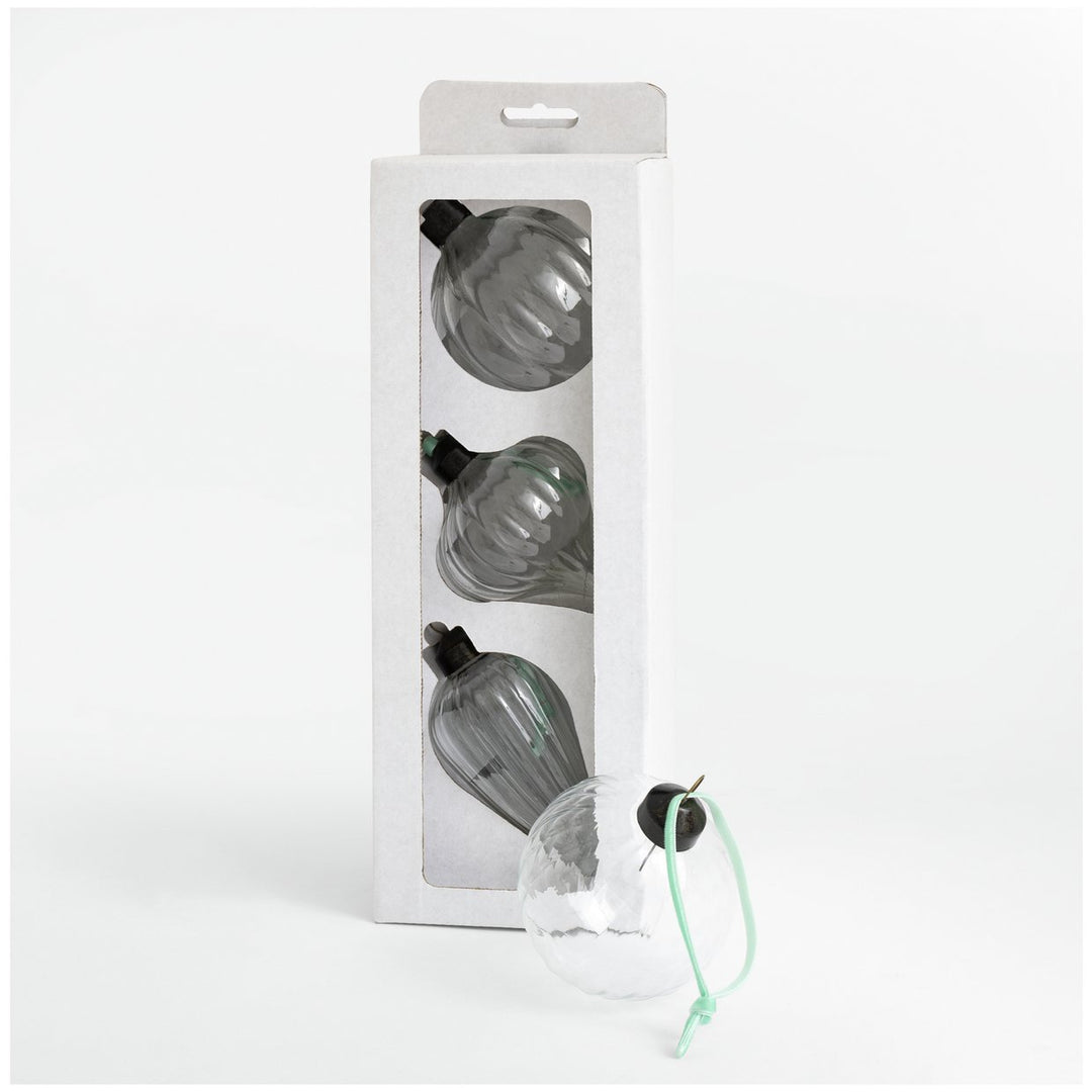 Habitat Pack of 3 Ribbed Glass Christmas Baubles - Clear