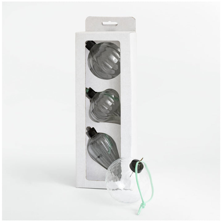 Habitat Pack of 3 Ribbed Glass Christmas Baubles - Clear