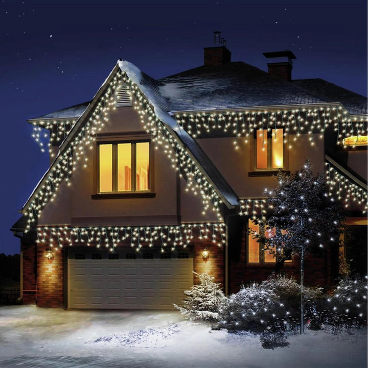 Premier Decorations 480 Multi Action Snowing Icicles LED Lights with Timer - Warm White