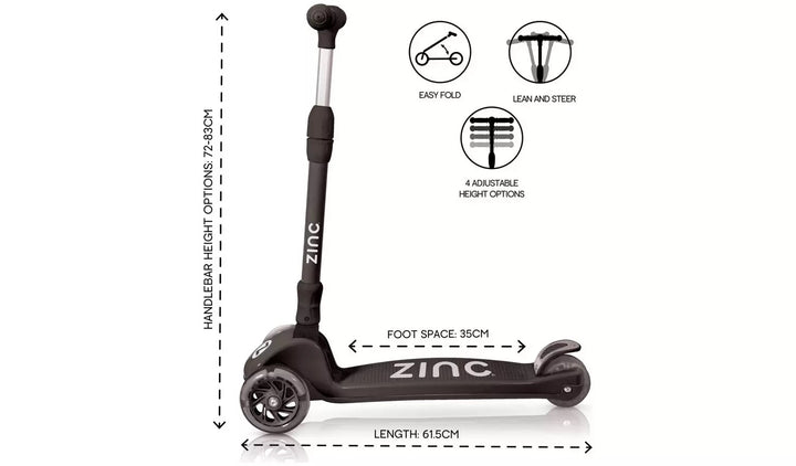 Zinc Black Folding T-Motion Tri Scooter