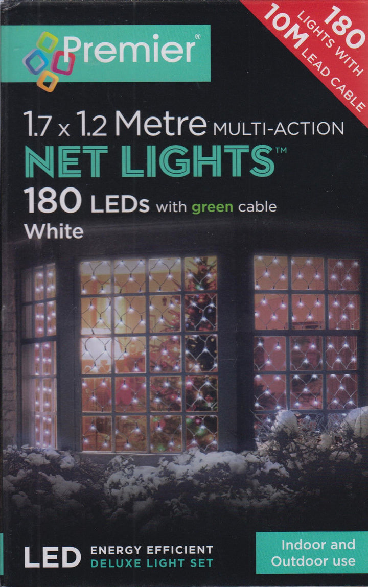 Premier Decorations 1.7m x 1.2m 180 LED White Multi Action Christmas Net Window Light