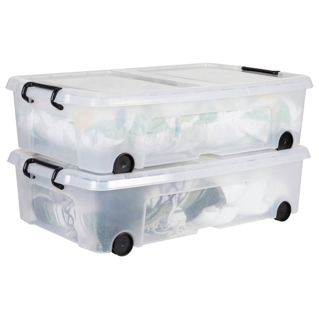Strata 2 X 35L Wheeled Underbed Storage Boxes - Clear