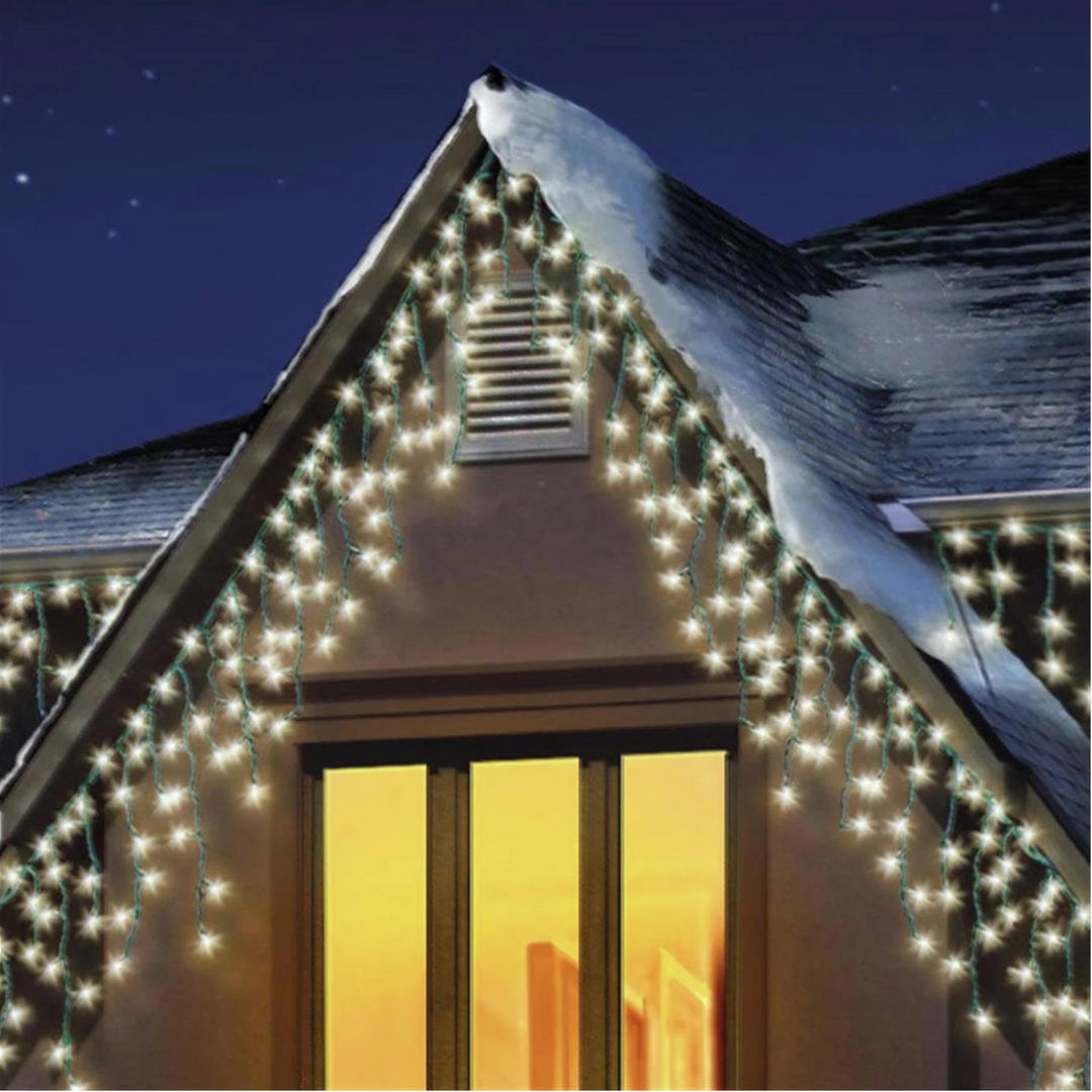 Premier Decorations 480 Multi Action Snowing Icicles LED Lights with Timer - Warm White