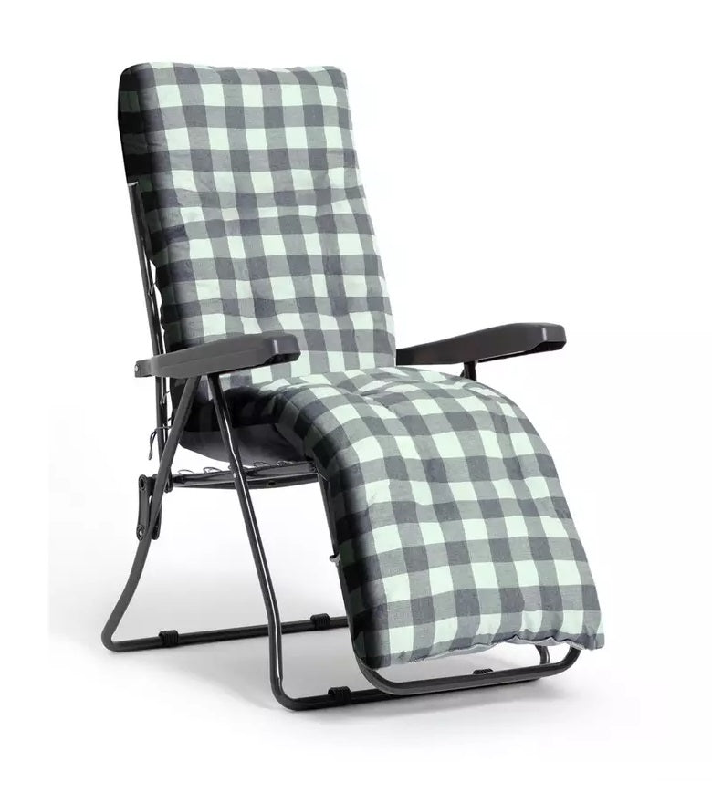 Home Check Folding Recliner Garden Chair - Grey