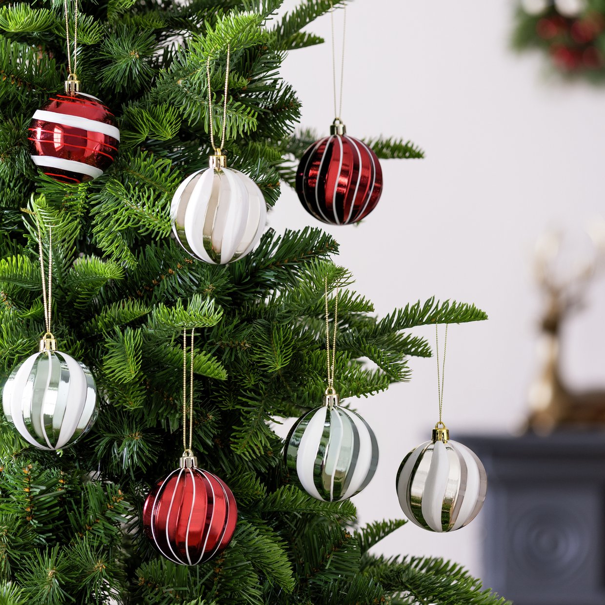 Home Pack of 12 Christmas Baubles - Red, White & Green