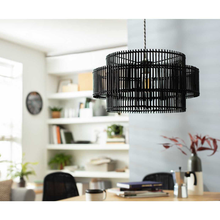 Habitat Black Bamboo Easy Fit 2 Tier Pendant Shade - 40cm