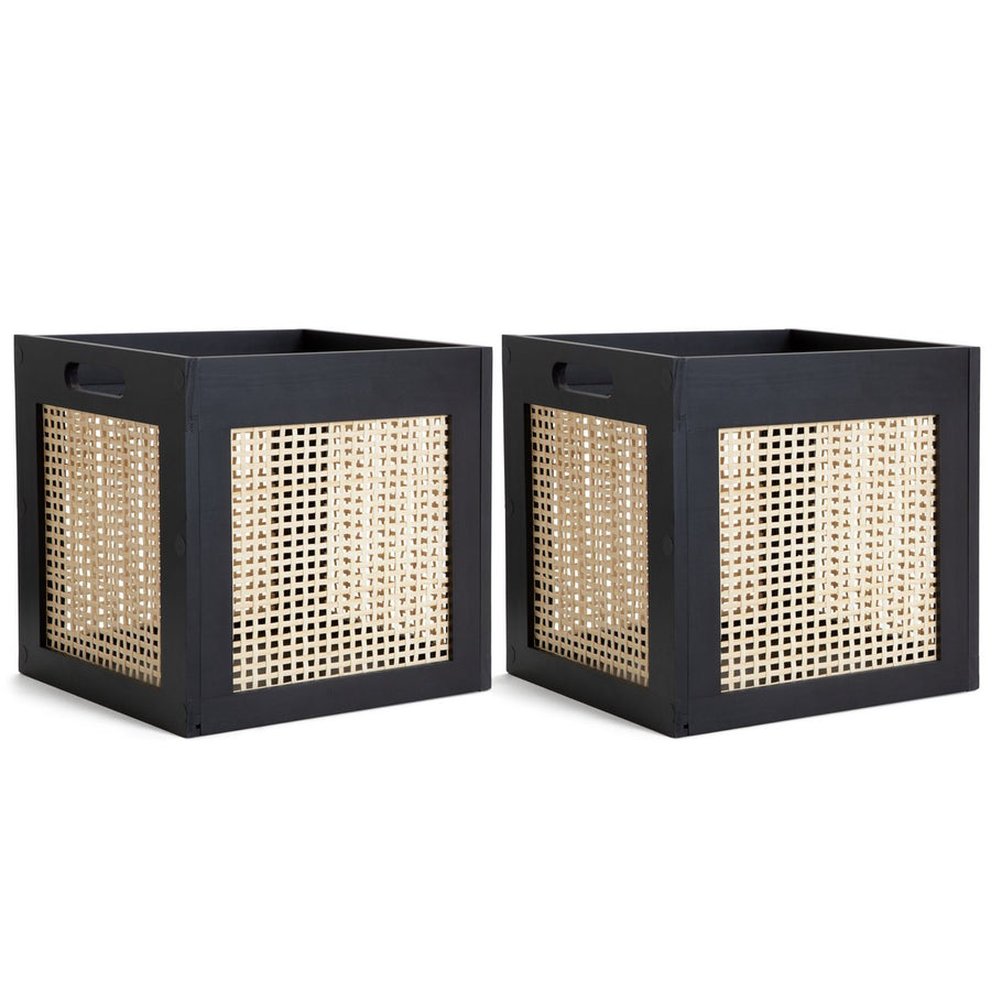 Habitat Set of 2 Rattan Squares Boxes - Black