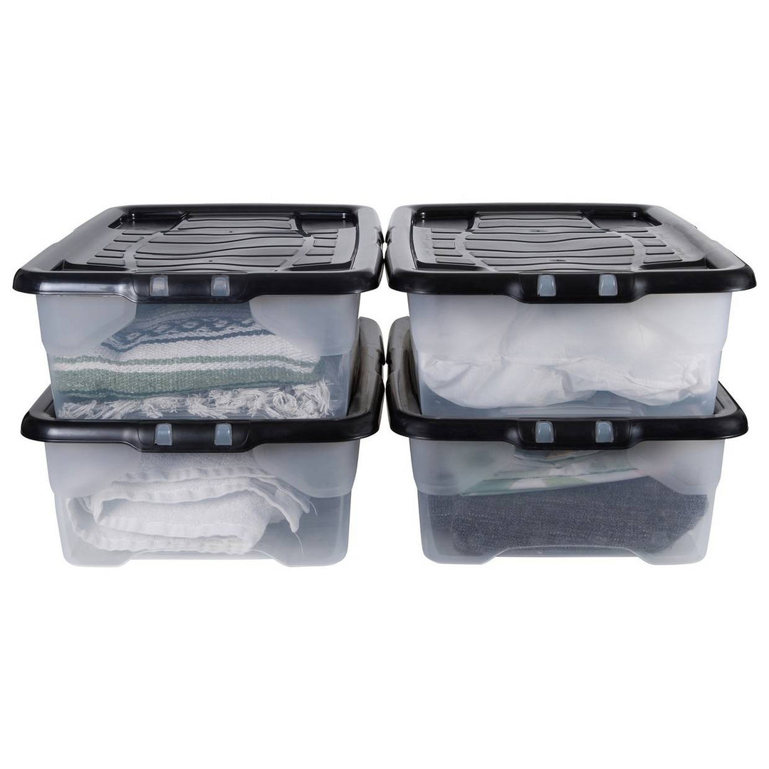 Strata Curve 4 x 30L Plastic Storage Boxes with Lid - Clear 
