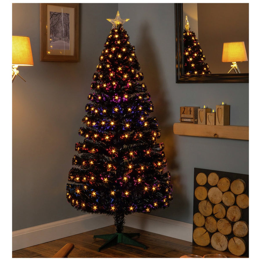 Premier Decorations 6ft Fibre Optic Christmas Tree - Black