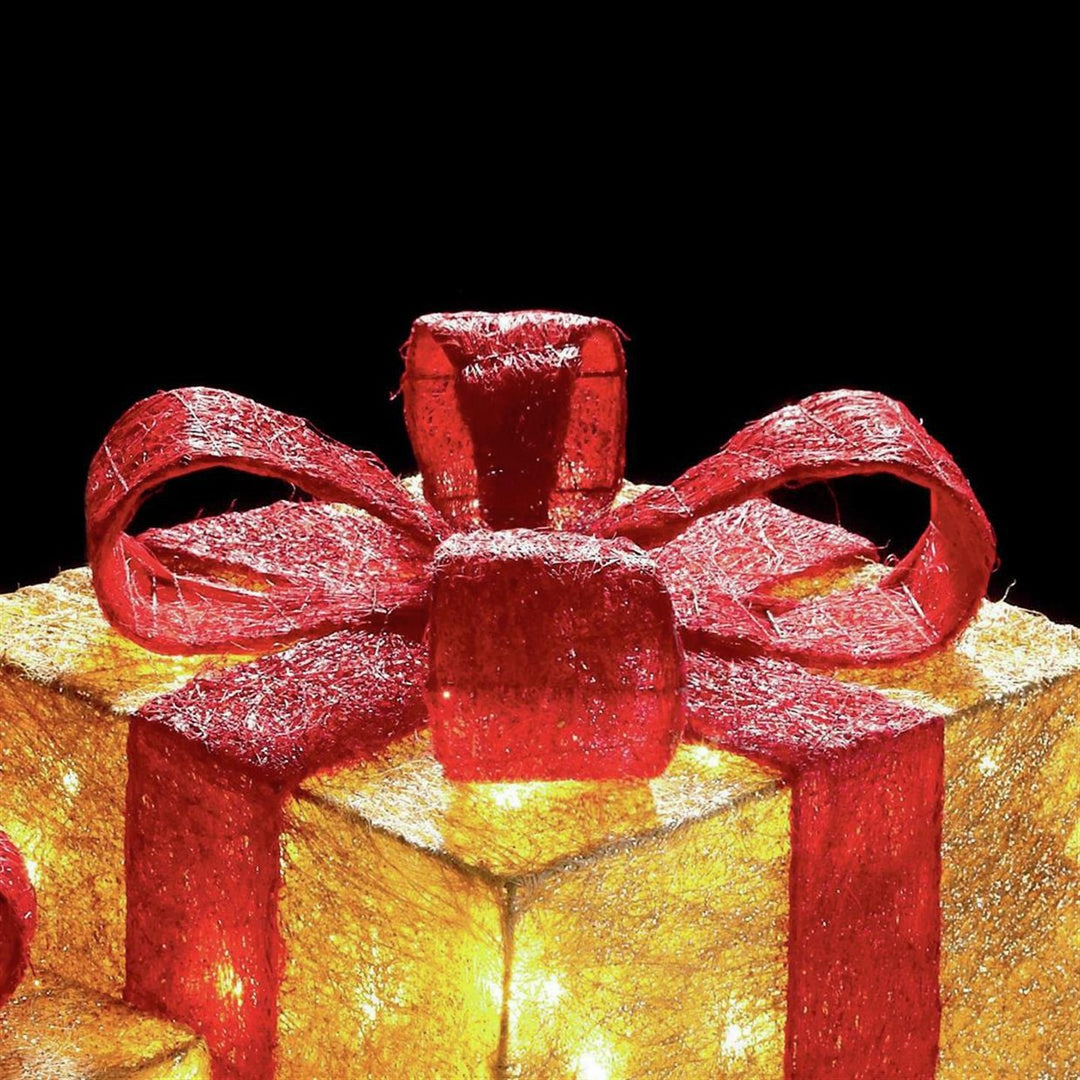 Premier Decorations Set of 3 Light Up Parcels - Gold & Red