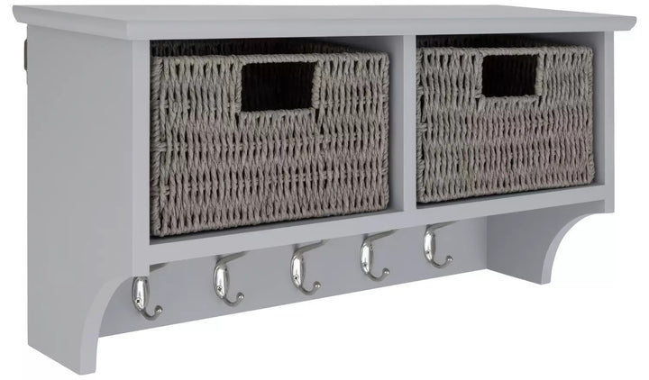 Home 2 Drawer Shelf with Hooks - Grey