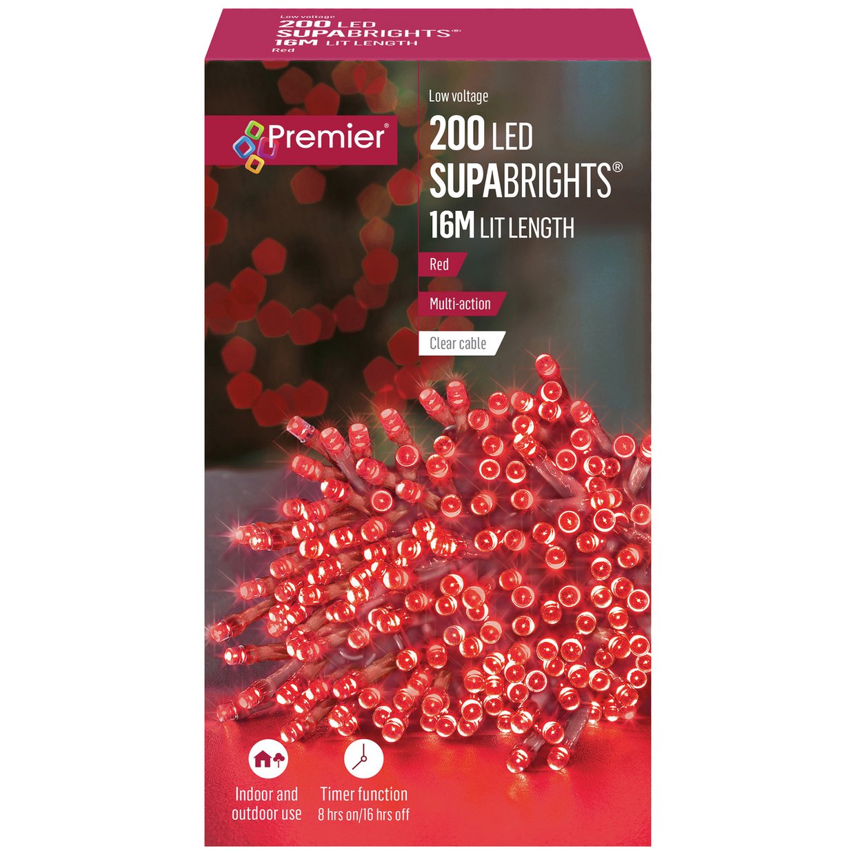 Premier Decorations 200 Red LED Christmas Tree Lights