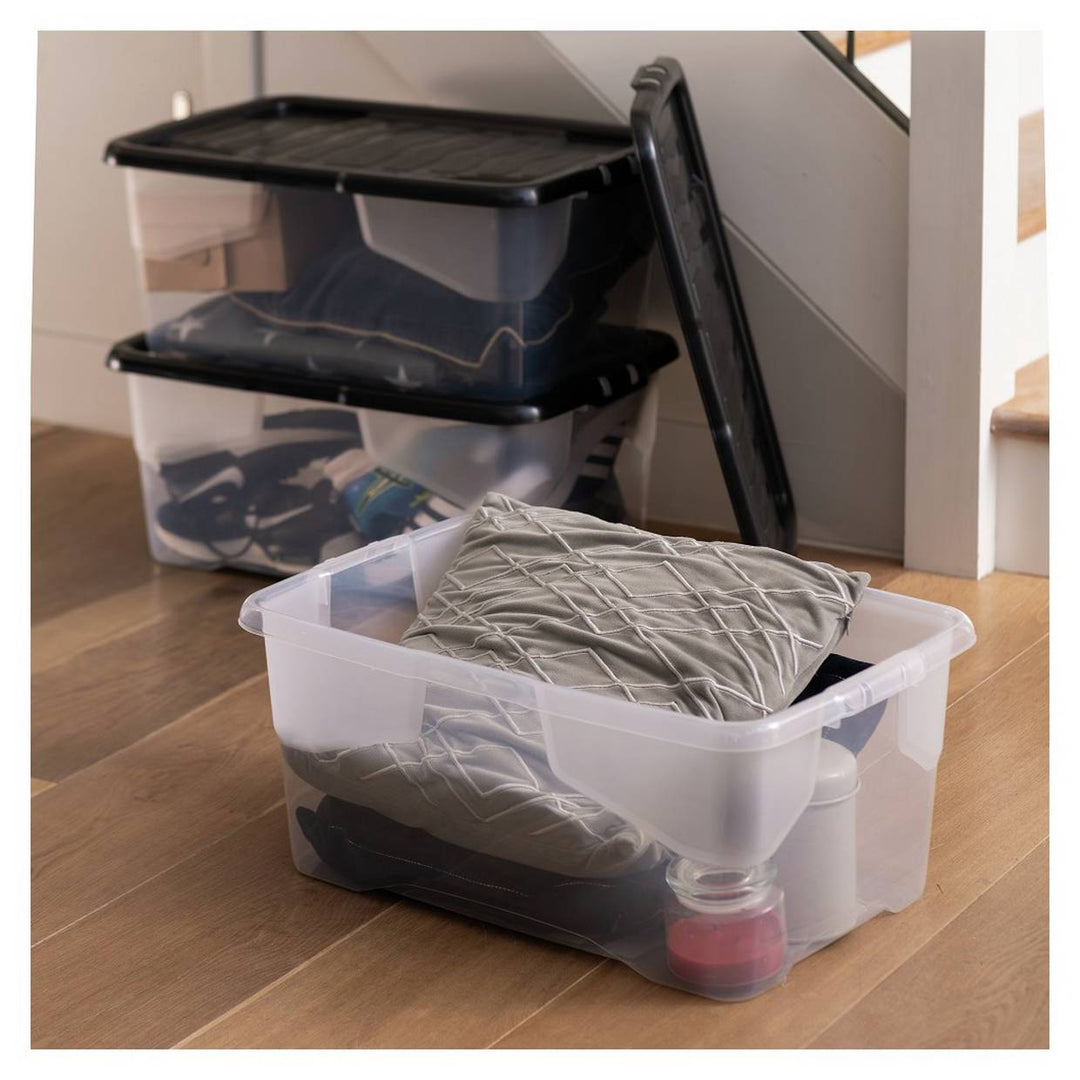Strata Curve 3 x 42L Plastic Storage Boxes with Lid - Clear 