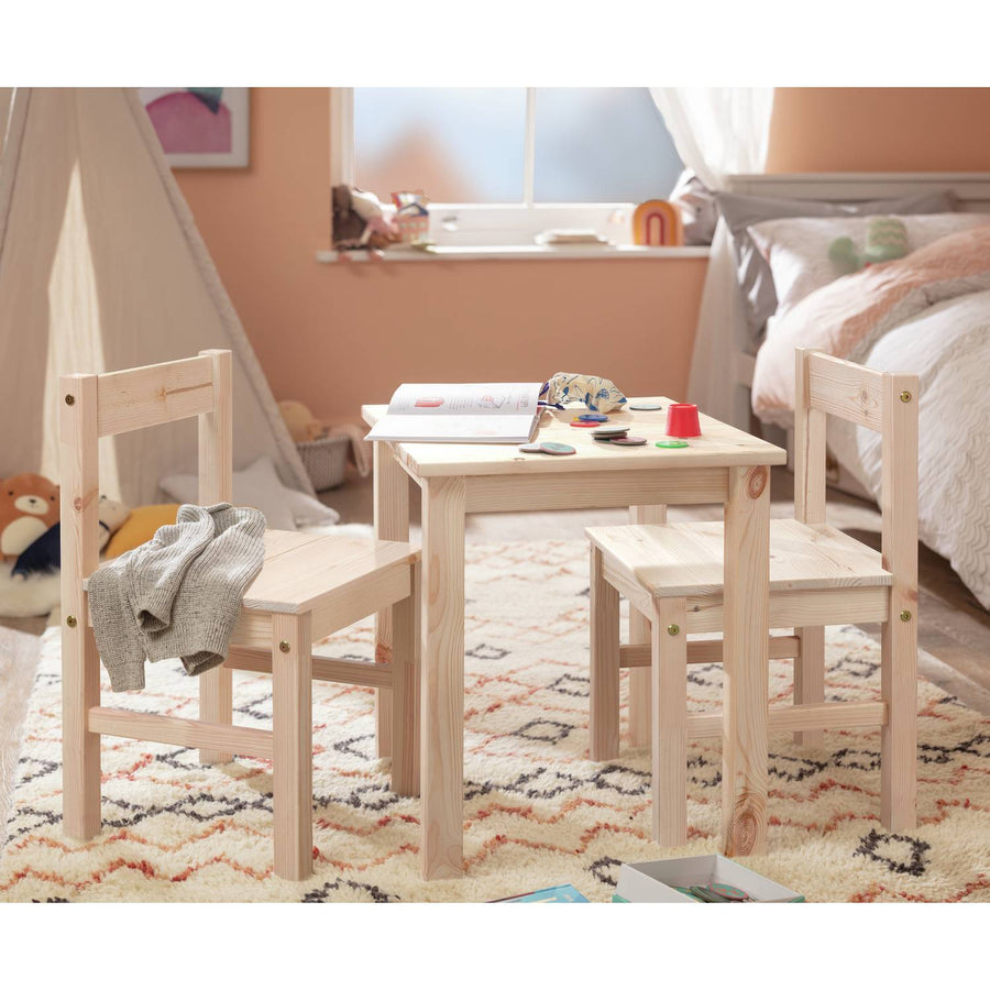 Home Kids Scandinavia Solid Wood Table & 2 Chairs-Pine