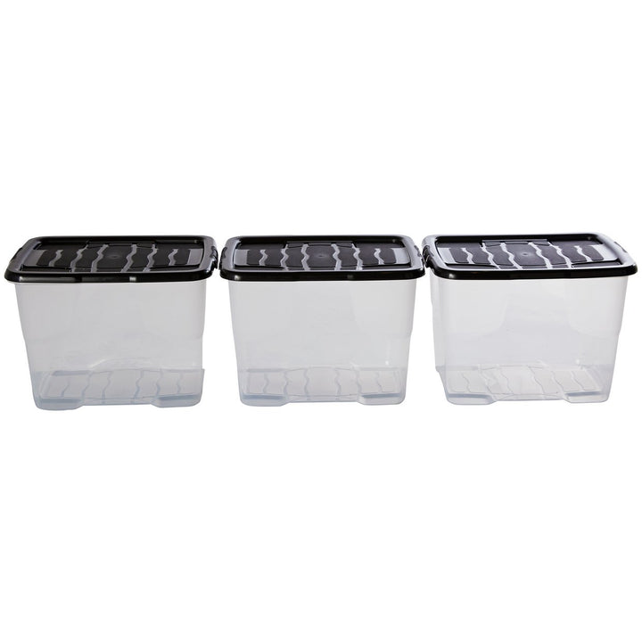 Strata Curve 3 x 24L Plastic Storage Boxes with Lid - Clear
