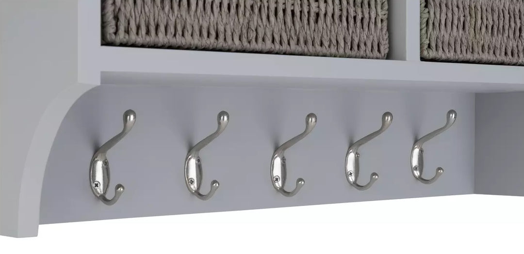 Home 2 Drawer Shelf with Hooks - Grey