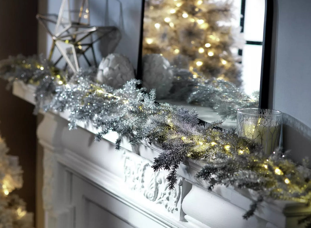 Habitat 1.8m Pre-Lit Christmas Garland - Silver