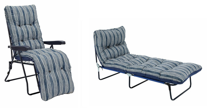 Home Metal Folding Relaxer Chair &amp; Sun Lounger Set - Coastal Stripe