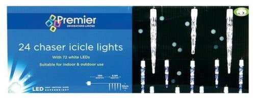 Premier Decorations 24 Chaser Icicles With 72 White LEDs