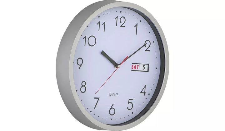 Home Day and Date Wall Clock - Silver