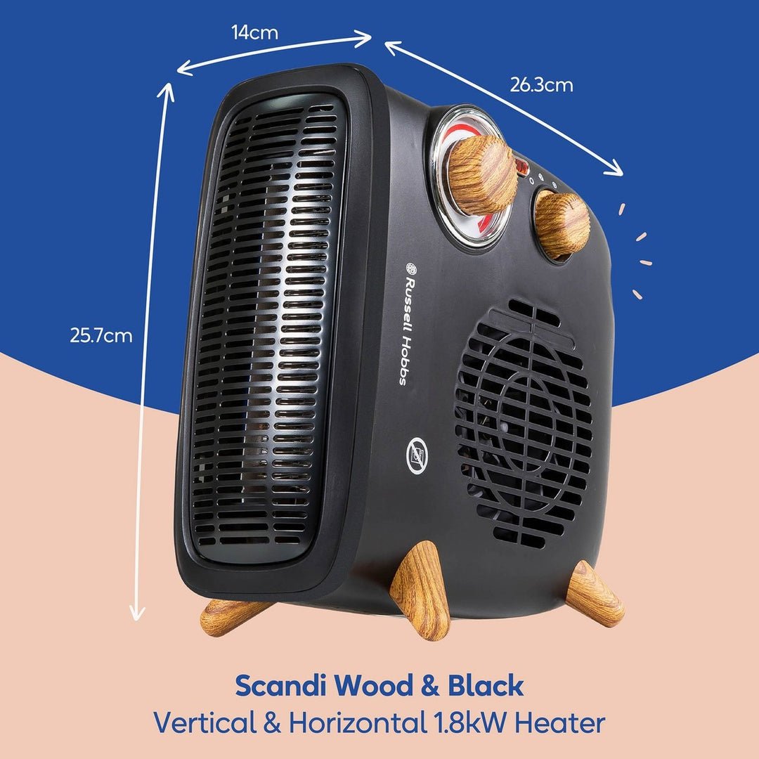 Russell Hobbs Scandi Wood/Black Vertical & Horizontal 1.8kW Heater - RHRETHFH1001WDB
