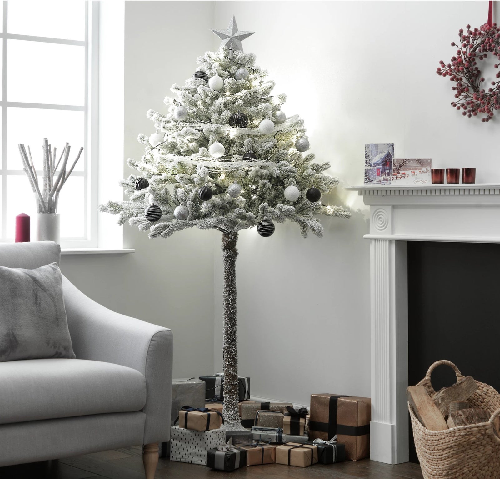 Home 6ft Snowy Half Christmas Tree - Green