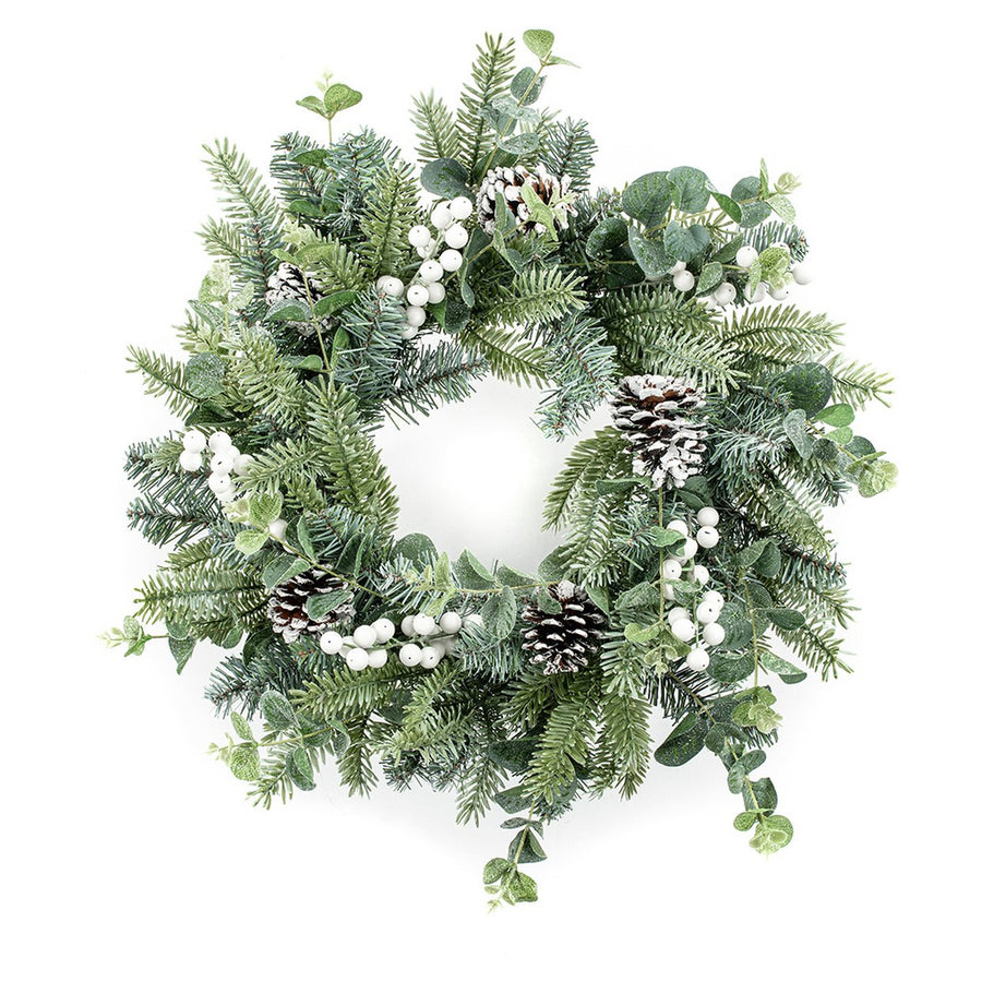 Premier 50cm Eucalyptus Wreath With White Berries - Green