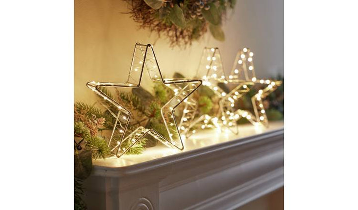 Home Trio Of Wire Star Lights Christmas Decorations