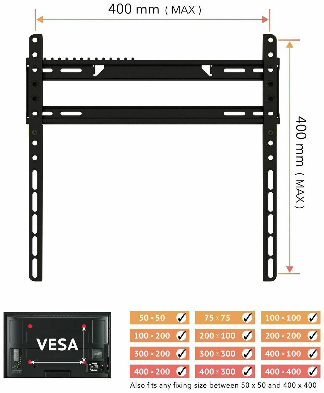 AVF Superior Flat To Wall 32-55 Inch TV Wall Mount - Black