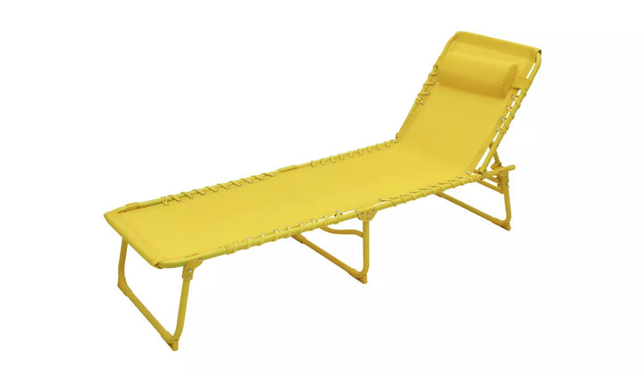 Home Set of 2 Folding Metal Sun Loungers - Yellow