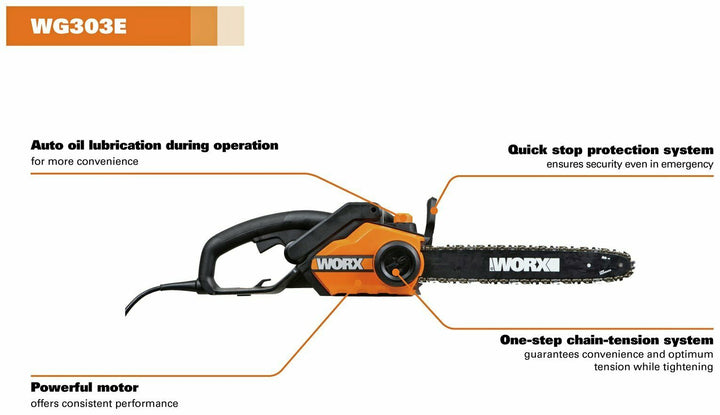Worx WG303E 40cm Corded Chainsaw - 2000W