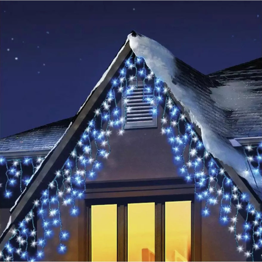Premier Decorations 960 White Timerbright Snowing Icicle LED Lights - 33m