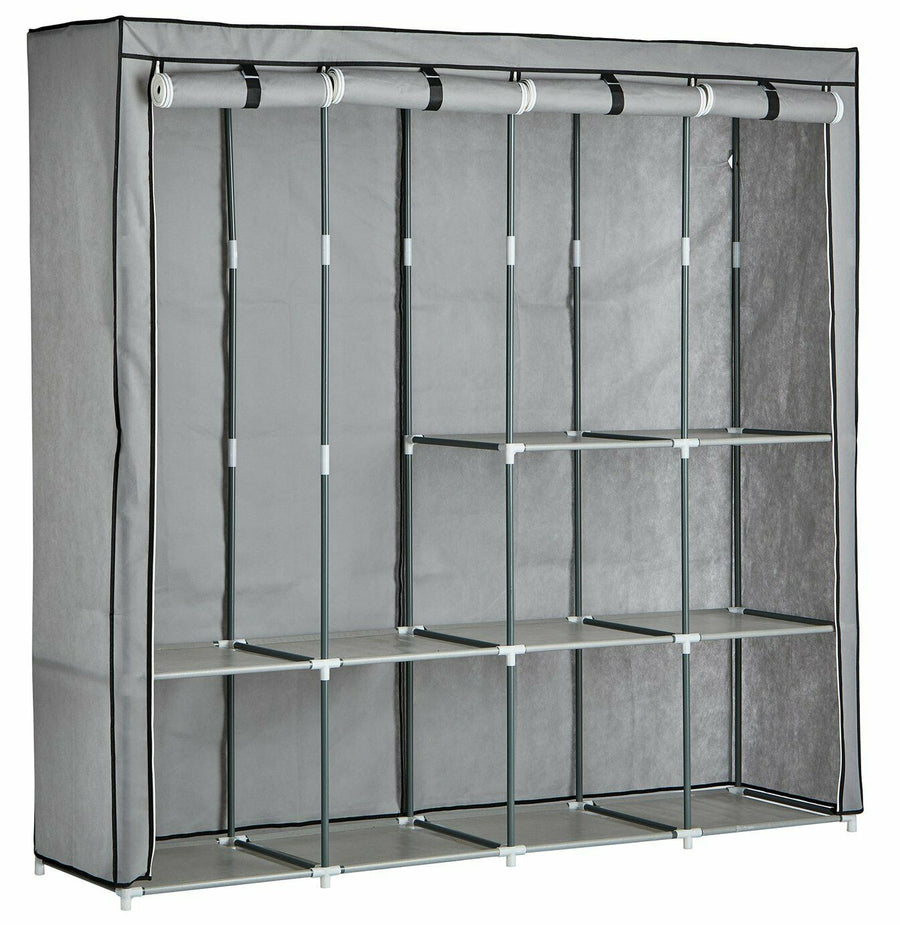 Home Triple Modular Fabric Wardrobe - Grey & Black