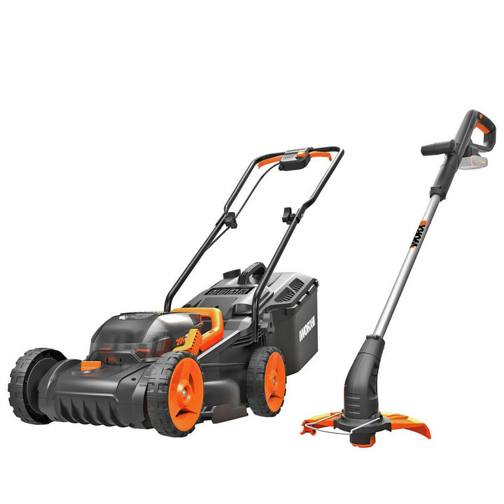 WORX Cordless 34cm Lawnmower & Grass Trimmer Kit - 2 Batteries