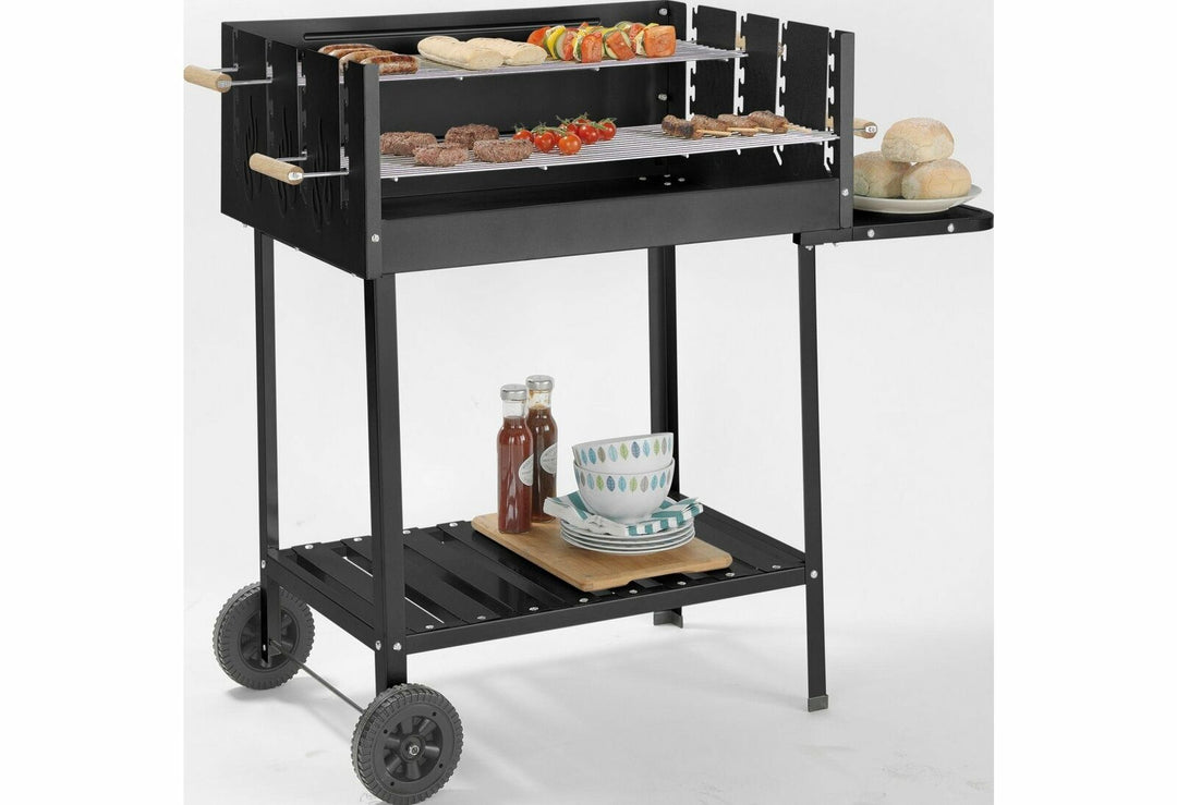 Home Deluxe Rectangle Steel Party Charcoal BBQ - Black