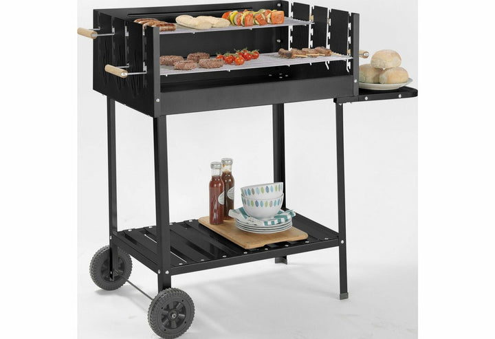 Home Deluxe Rectangle Steel Party Charcoal BBQ - Black