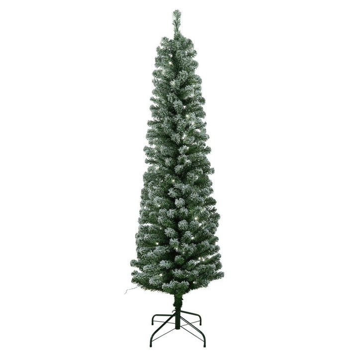 Home 6ft Pre-Lit Snow Tipped Pencil Christmas Tree - Green