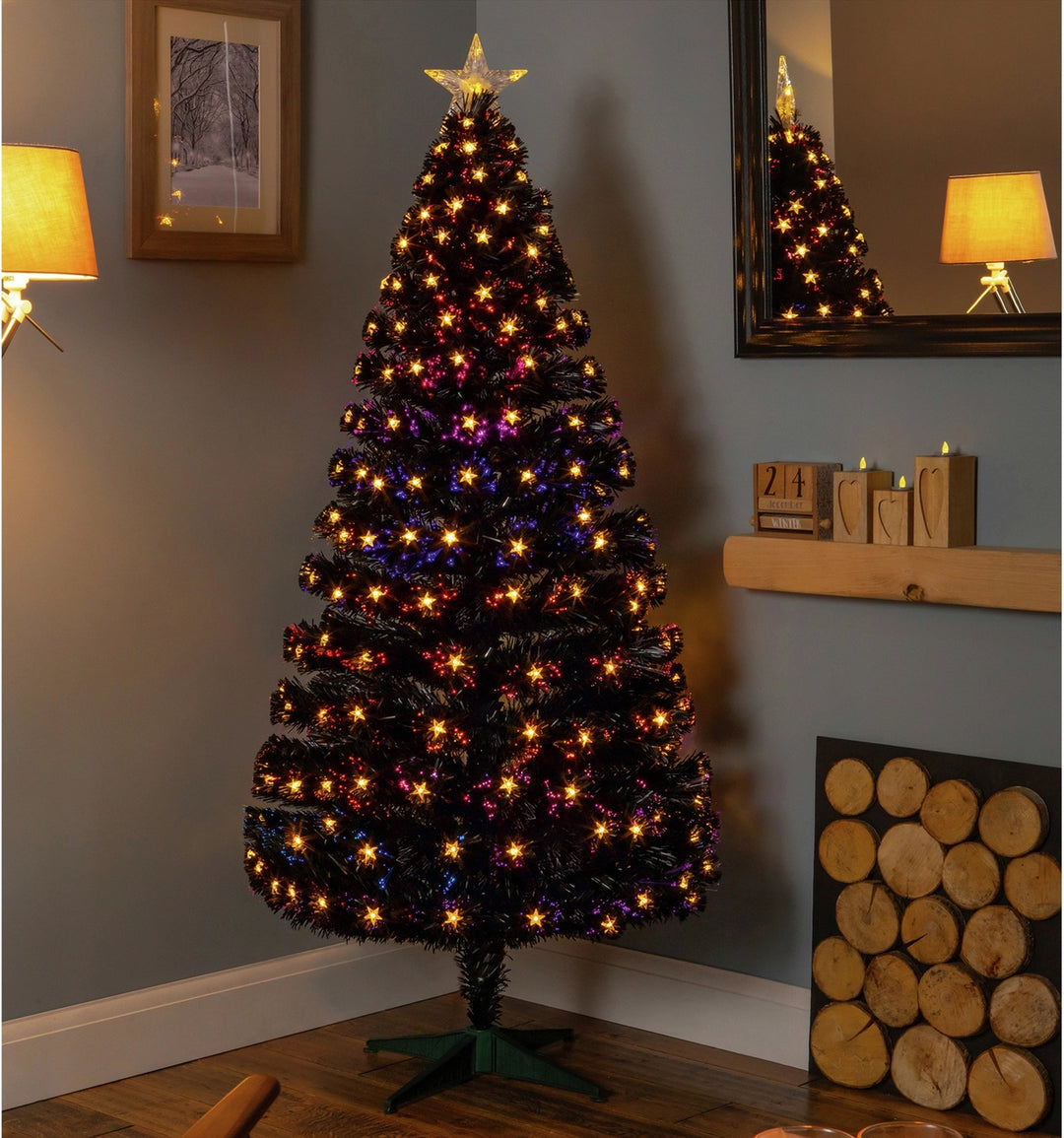 Premier Decorations 4ft Christmas Tree with LED Stars - Black