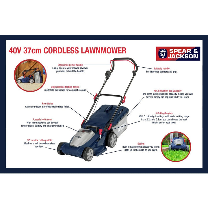 Spear & Jackson S4037CR 37cm Cordless Rotary Lawnmower - 40V