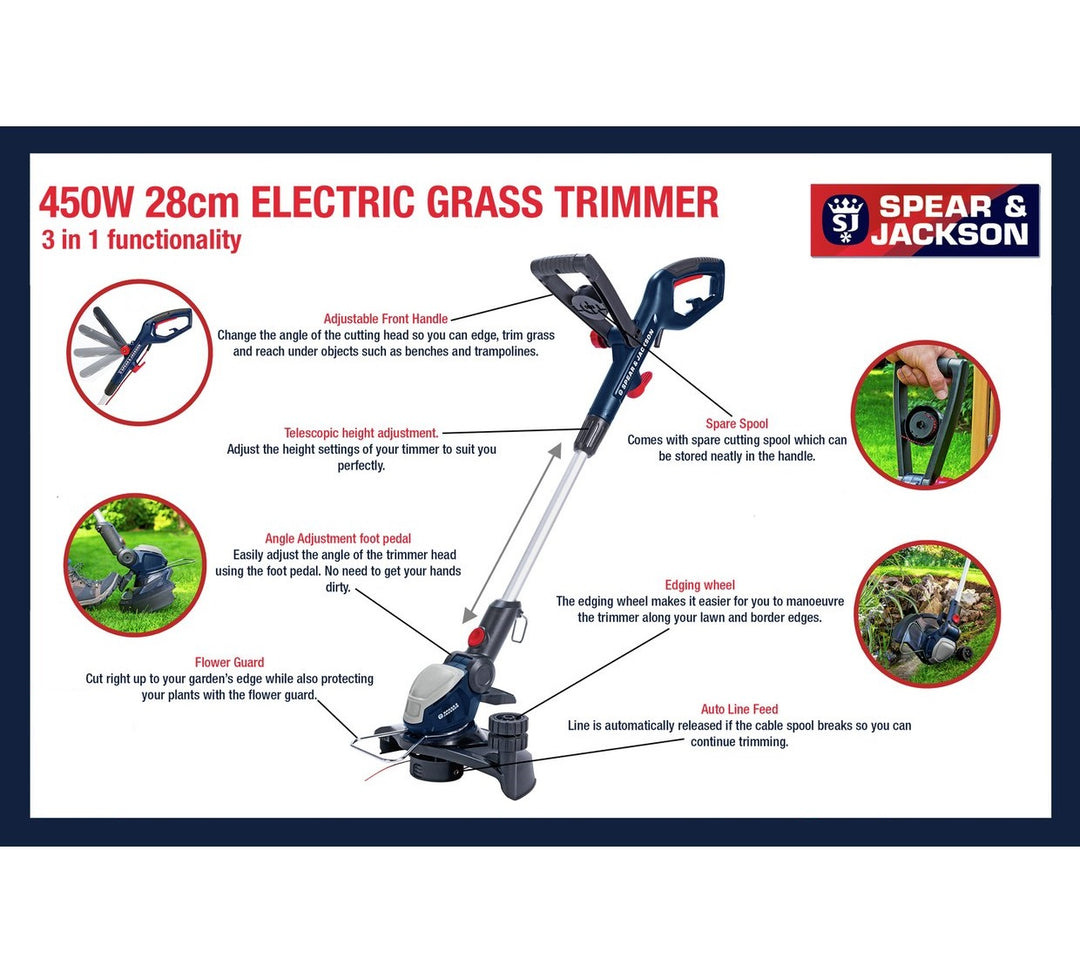 Spear & Jackson S4528ET 28cm Corded Grass Trimmer - 450w