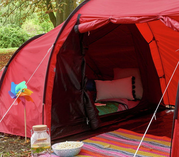 ProAction 6 Man 3 Room Tunnel Camping Tent - Red