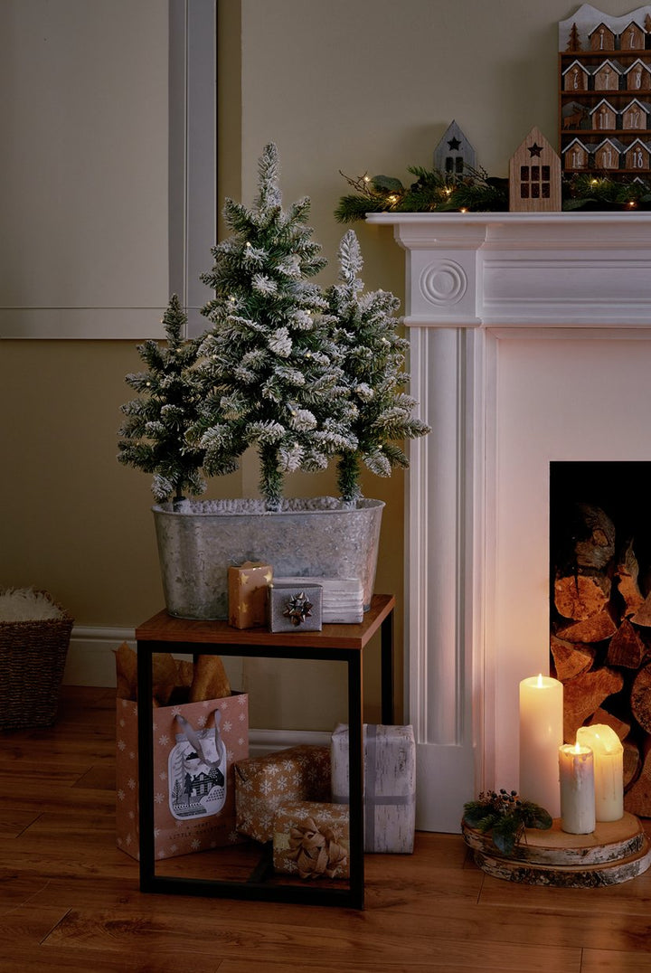 Home Trio Of Snowy Christmas Trees In Pot