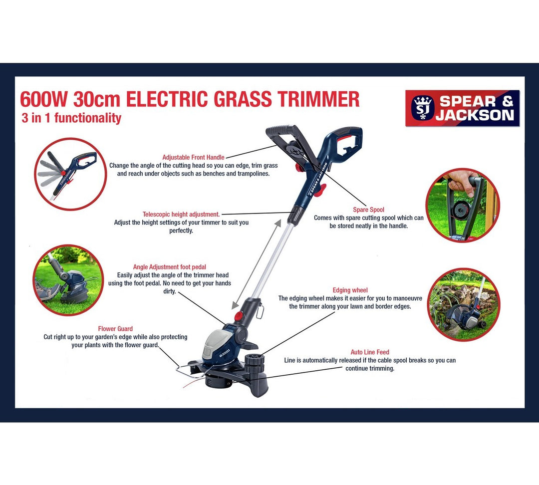 Spear & Jackson 30cm Corded Grass Trimmer - 600W