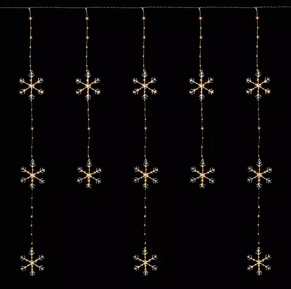 Premier 390 LED Snowflake Pin Wire Curtain Christmas Lights