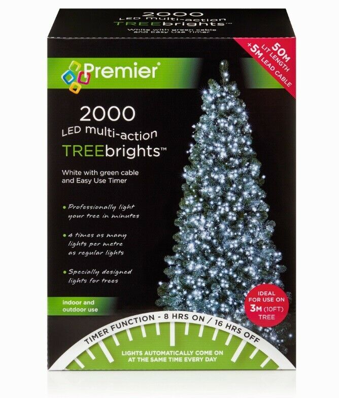 Premier Decorations 2000 LED TreeBrights Christmas Lights With Timer - White