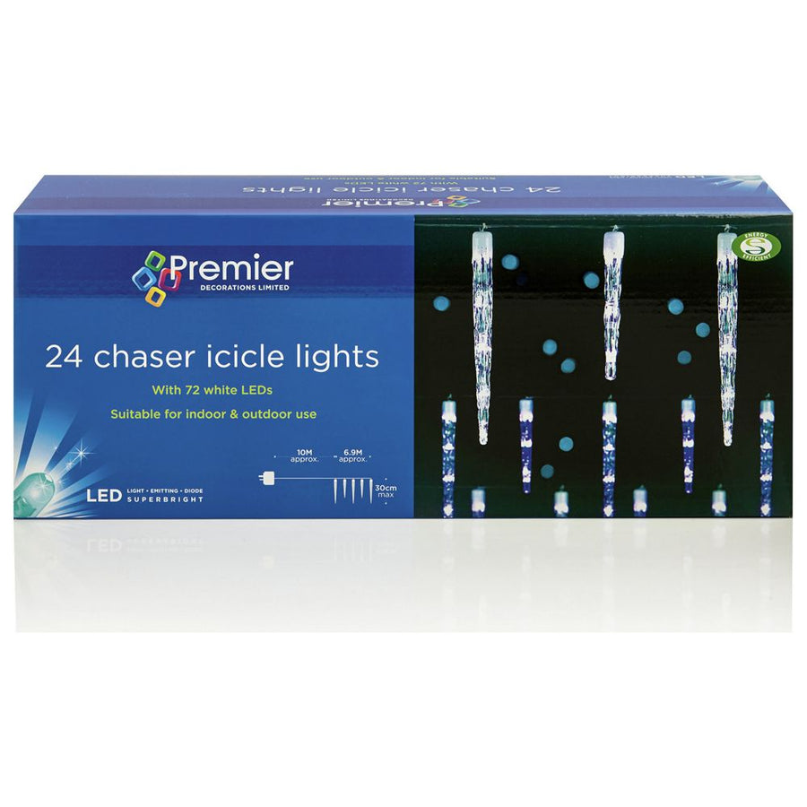 Premier Decorations 24 Chaser Icicle LED Lights - White