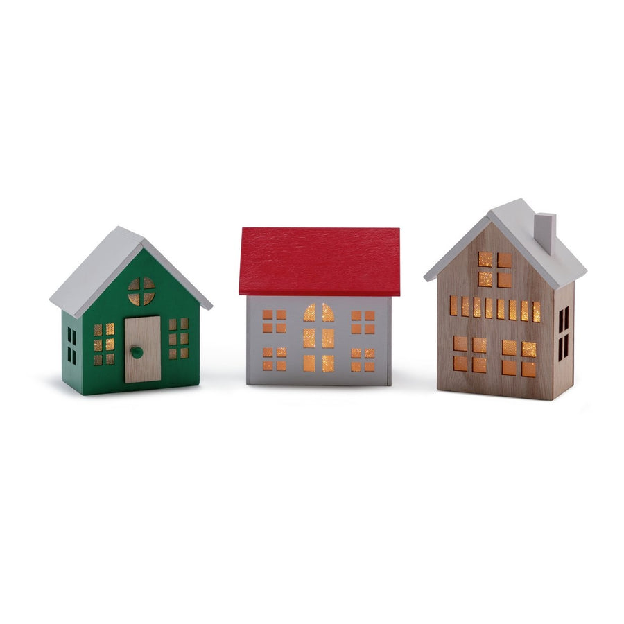 Light Up House Set Christmas Decoration - Green and Red