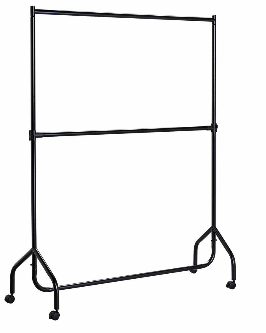 Home Heavy Duty 2 Tier Wheeled Clothes Rail - Black